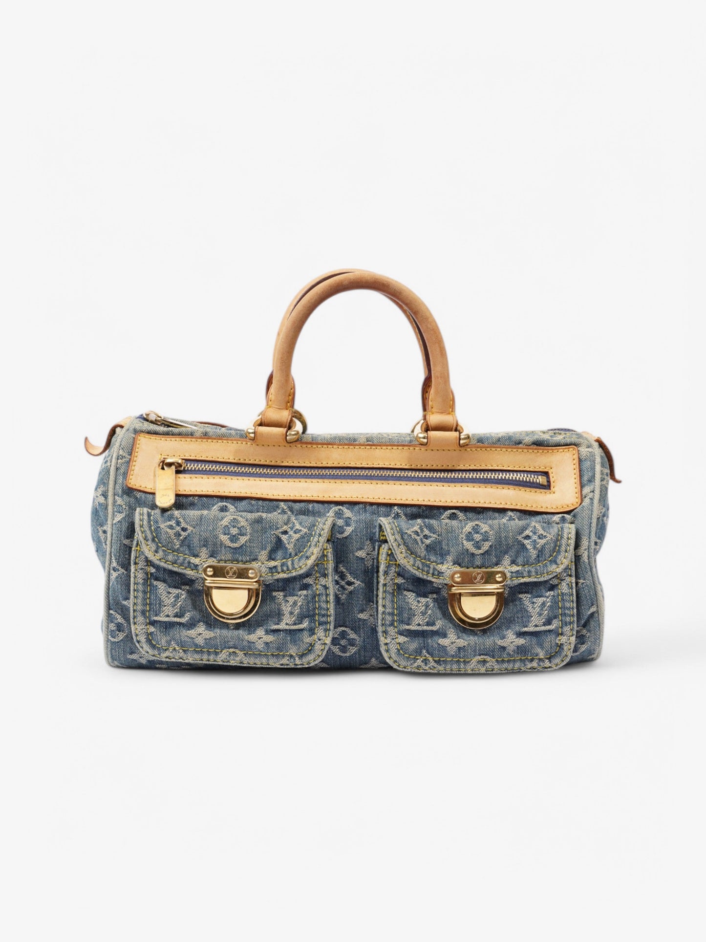 Louis Vuitton Denim Speedy Denim Blue Beige Handbag