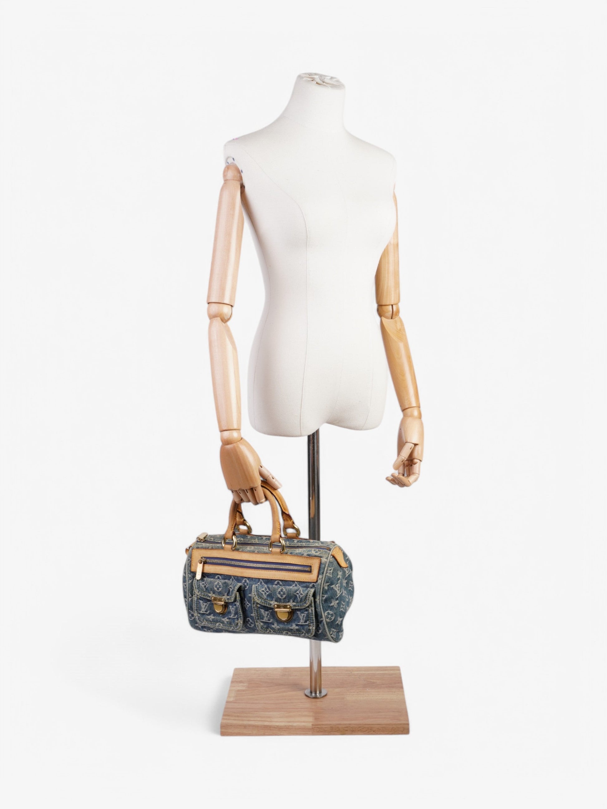 Louis Vuitton Denim Speedy Denim Blue Beige Handbag
