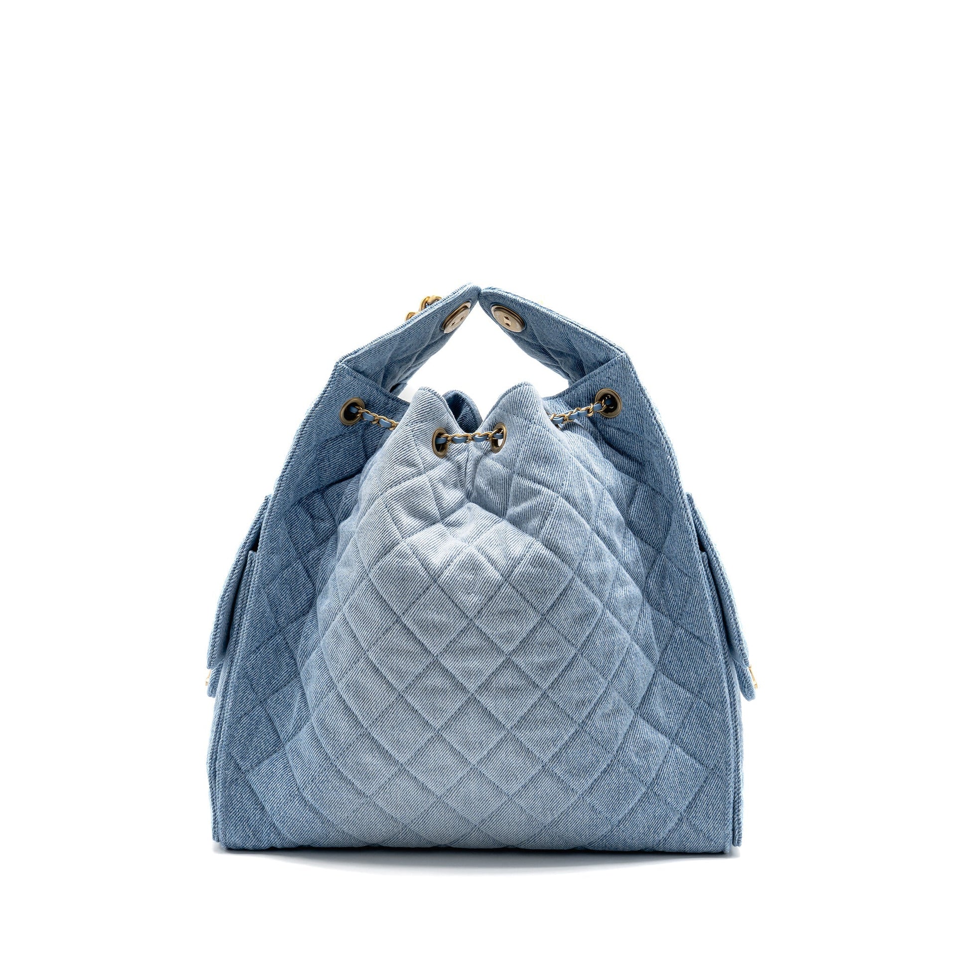 Chanel 25 Washed Denim GHW Microchip Black Blue Handbag