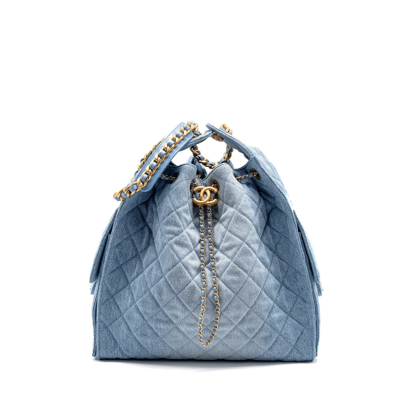Chanel 25 Washed Denim GHW Microchip Black Blue Handbag
