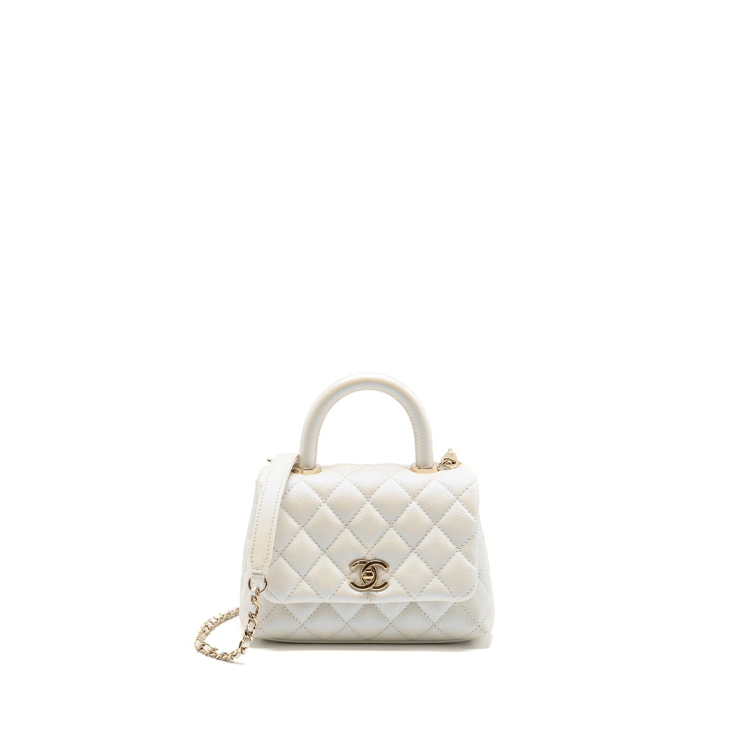 Chanel Coco handle caviar iridescent LGHW White Mini Bag