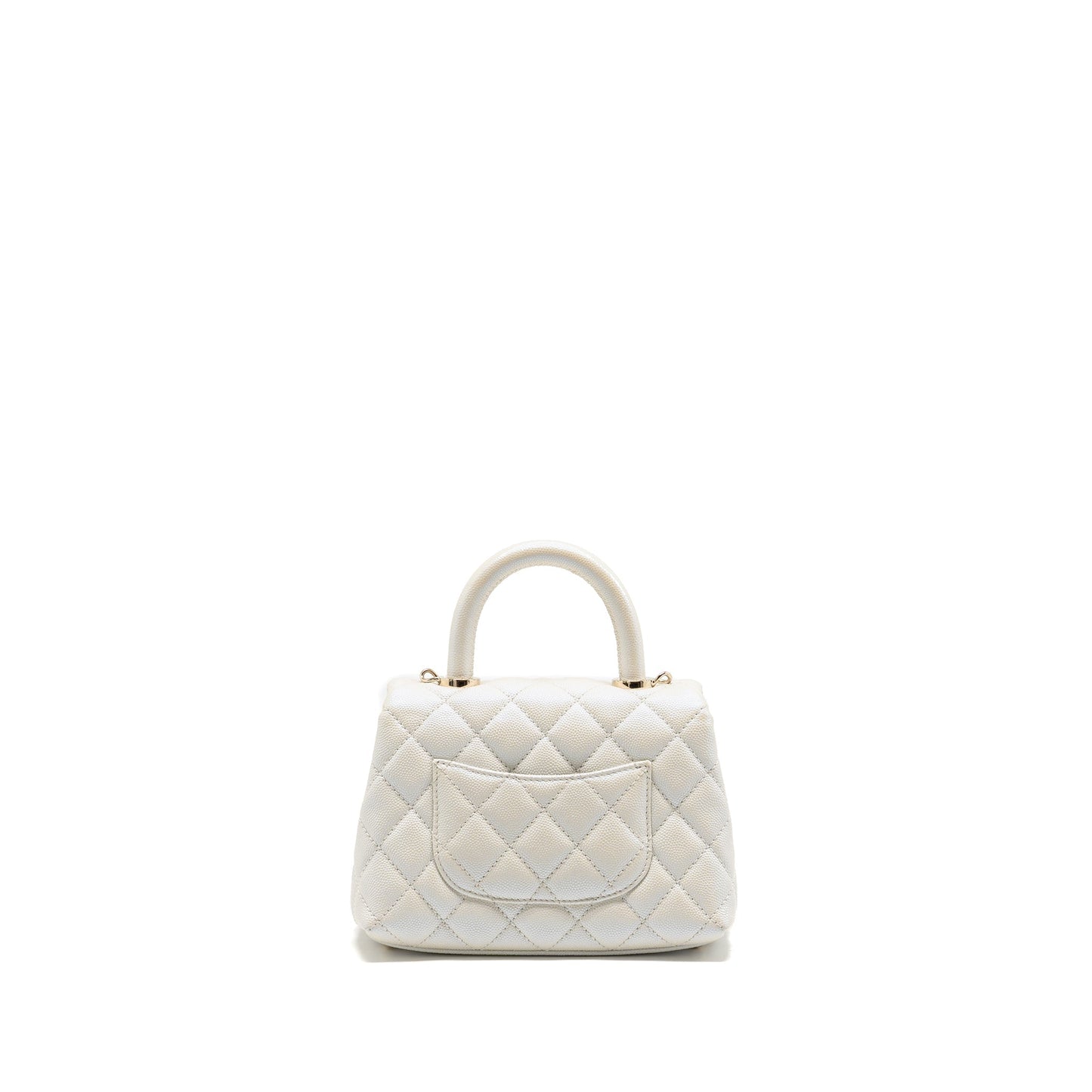 Chanel Coco handle caviar iridescent LGHW White Mini Bag