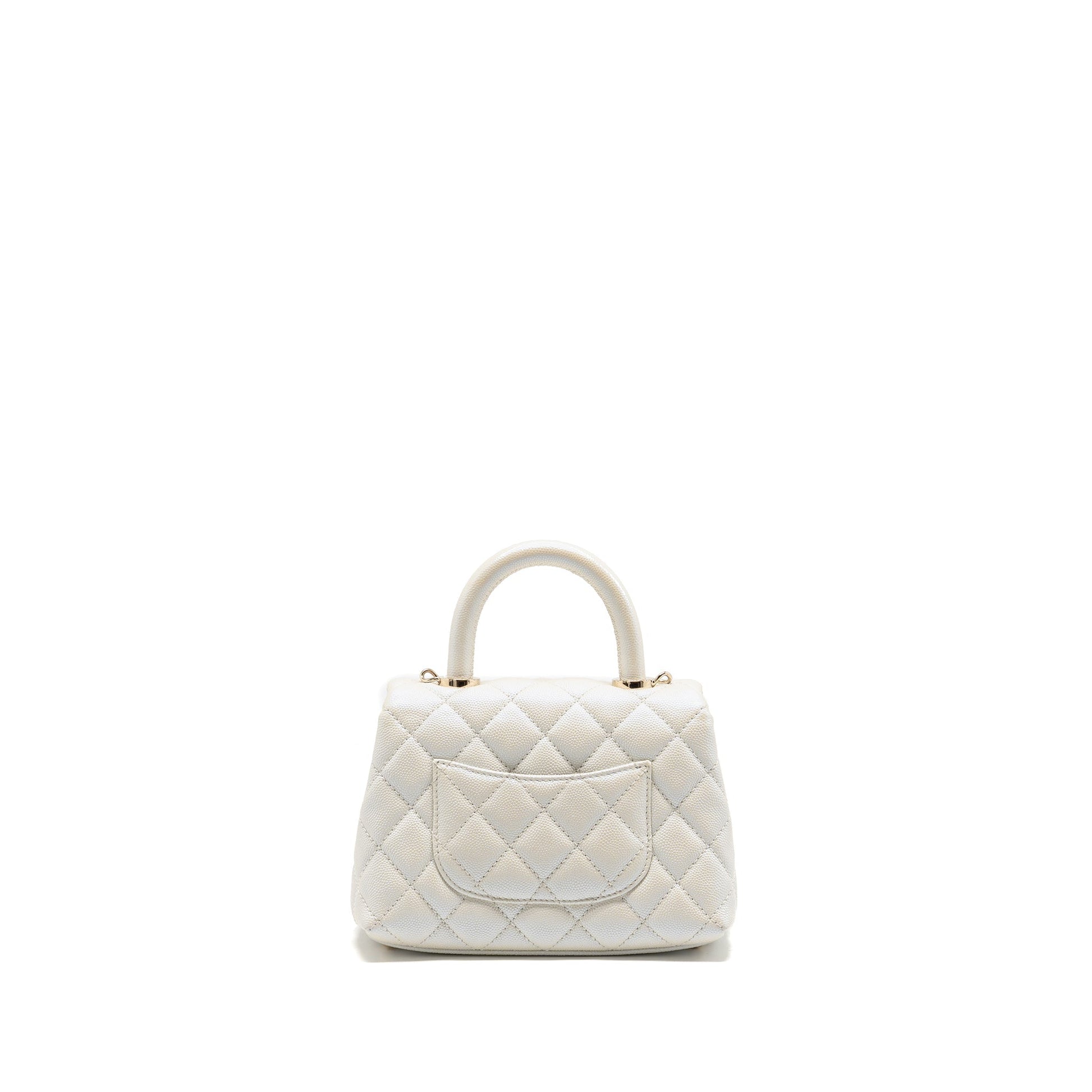 Chanel Coco handle caviar iridescent LGHW White Mini Bag