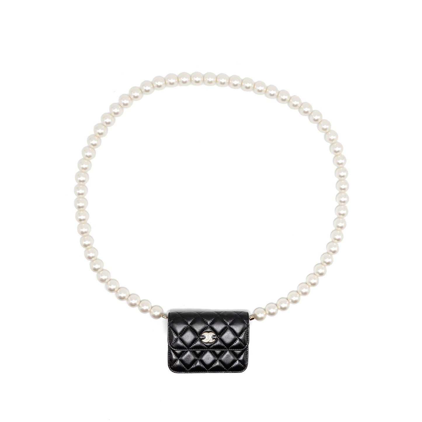 Chanel Card Holder Maxi Pearls Lambskin LGHW Black Wallet Case