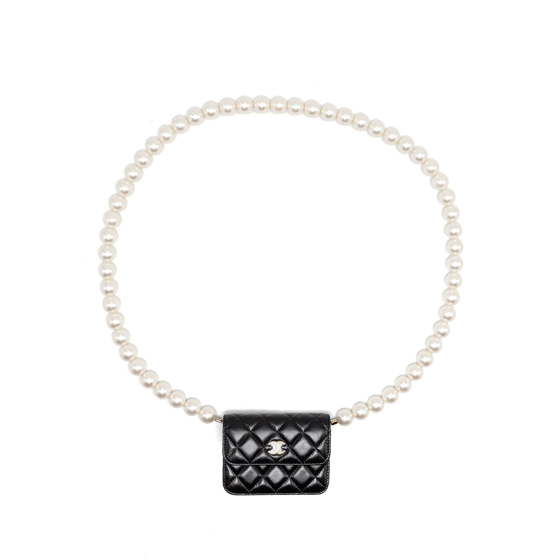 Chanel Card Holder Maxi Pearls Lambskin LGHW Black Wallet Case