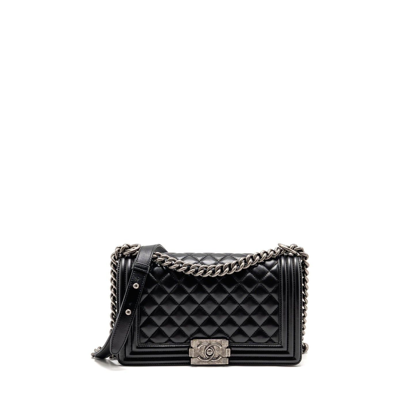 Chanel Boy Lambskin Ruthenium SHW Black Handbag Shw 2
