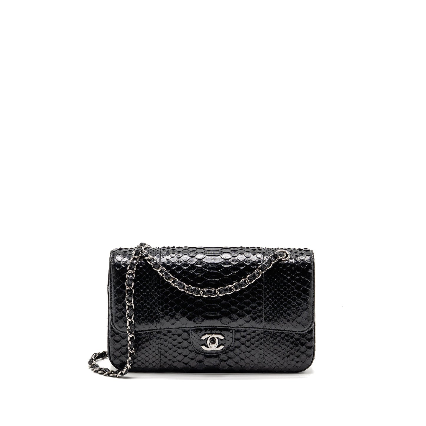 Chanel Classic Double Flap Python SHW Black Shoulder Bag