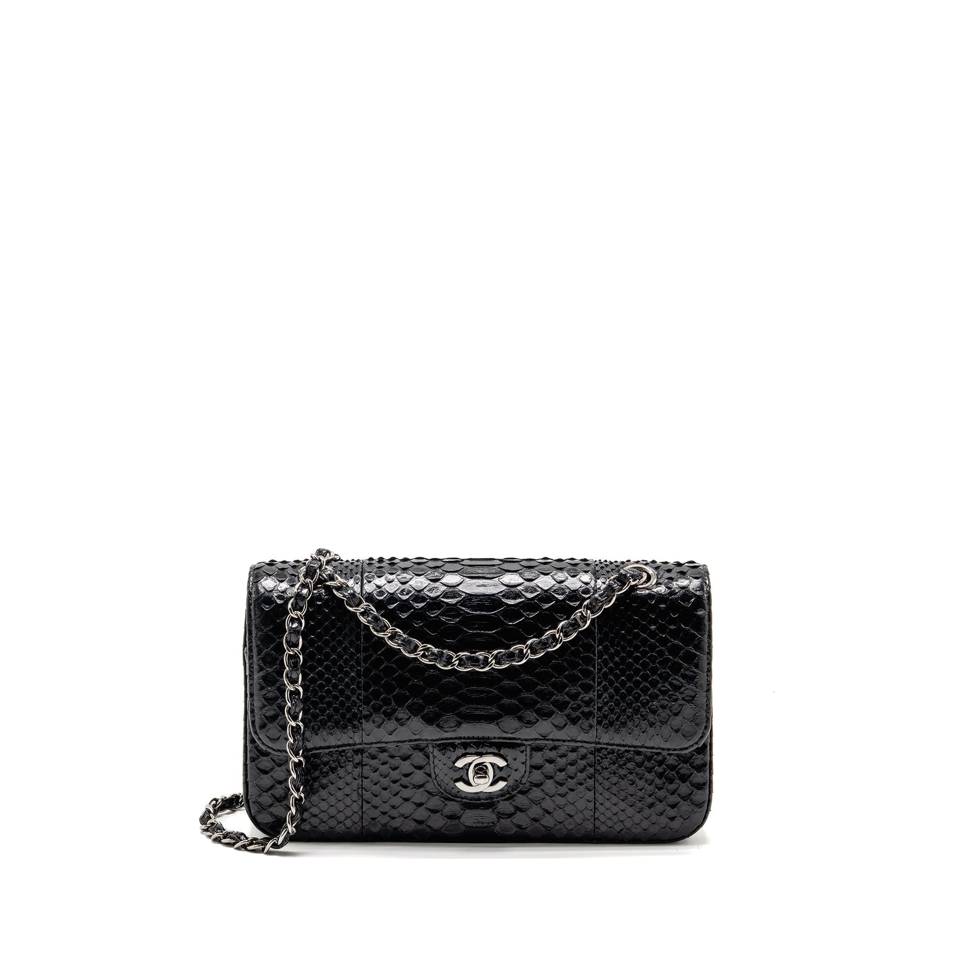 Chanel Classic Double Flap Python SHW Black Shoulder Bag