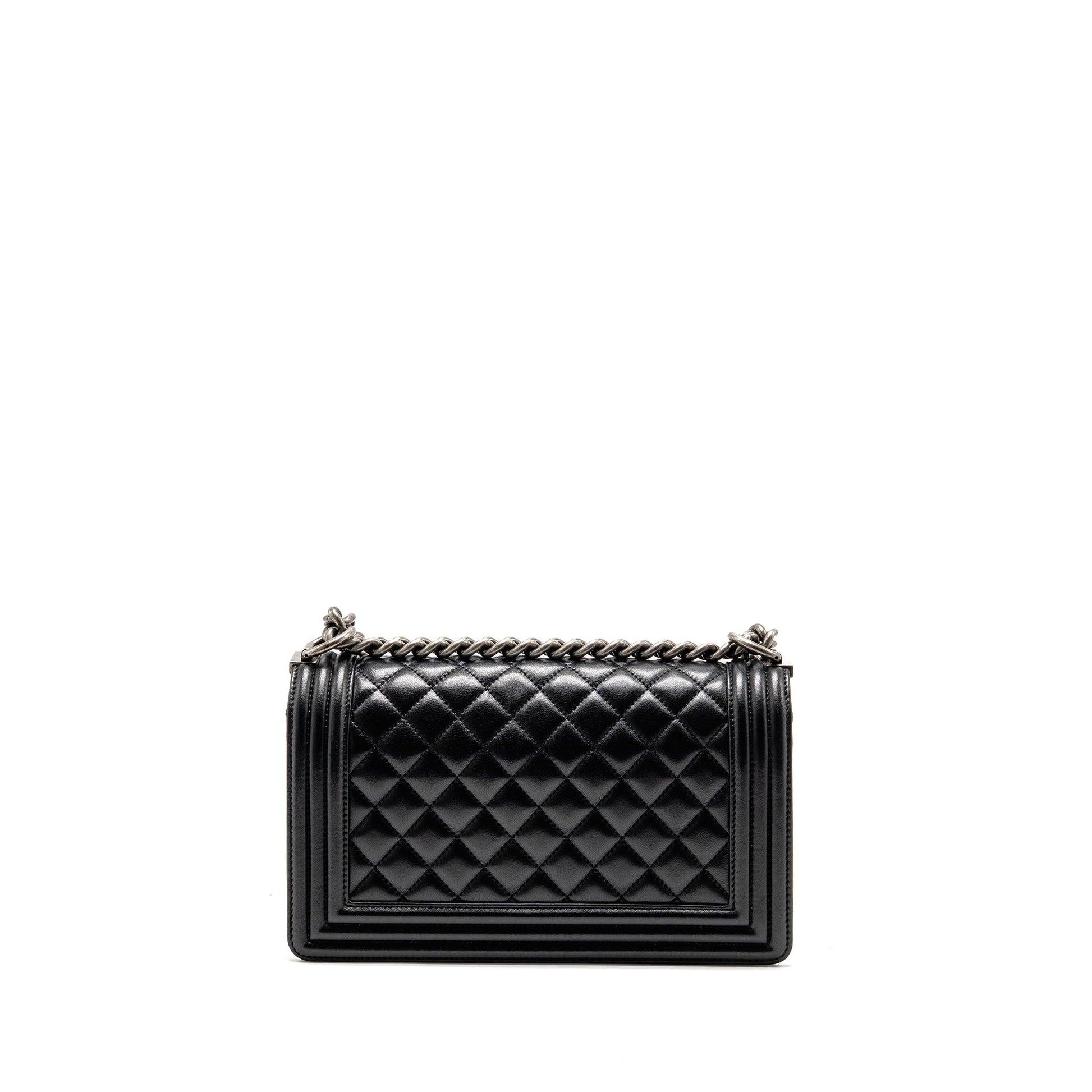 Chanel Boy Lambskin Ruthenium SHW Black Handbag Shw 2