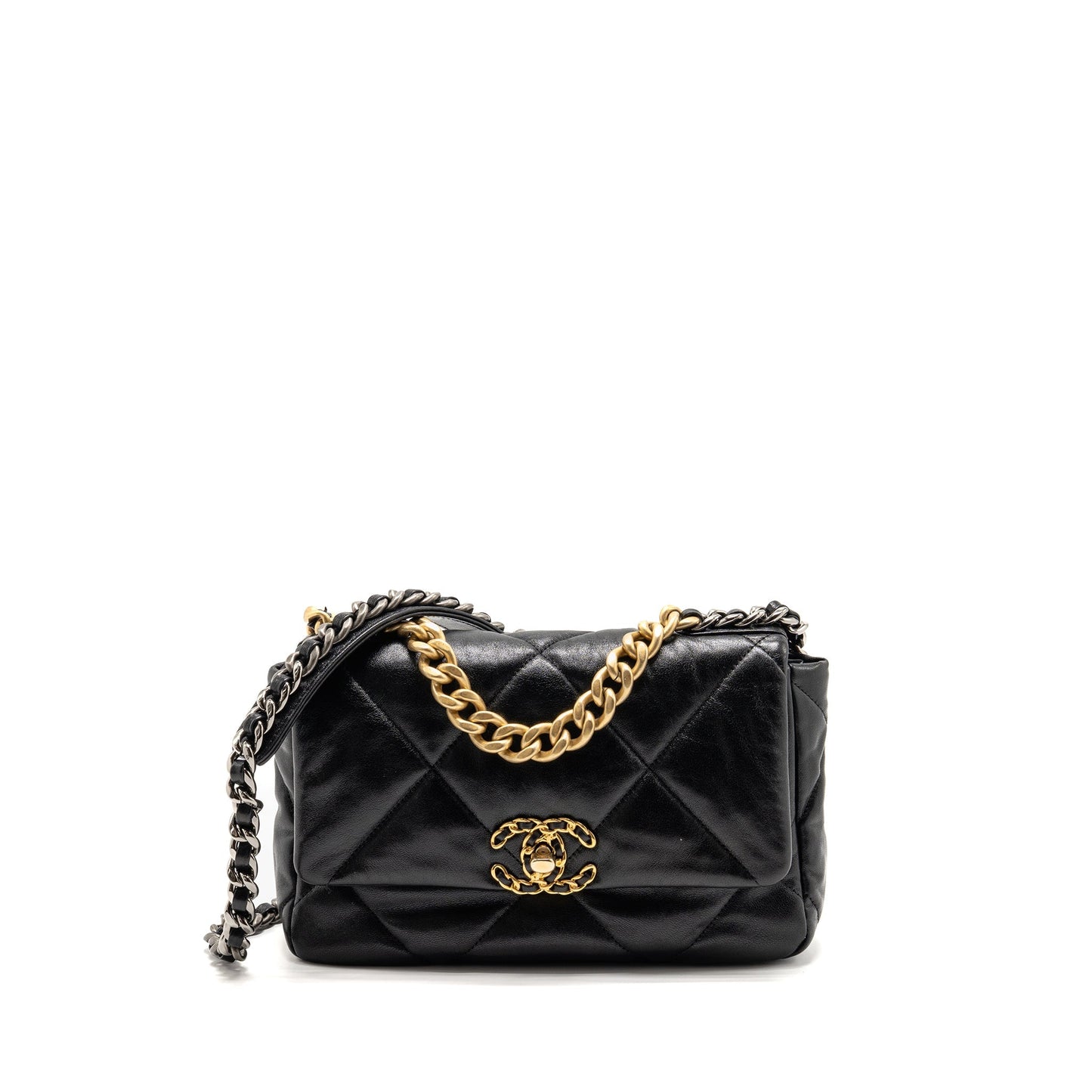 Chanel 19 Shiny Lambskin Hardware Multicolour Black Small Handbag