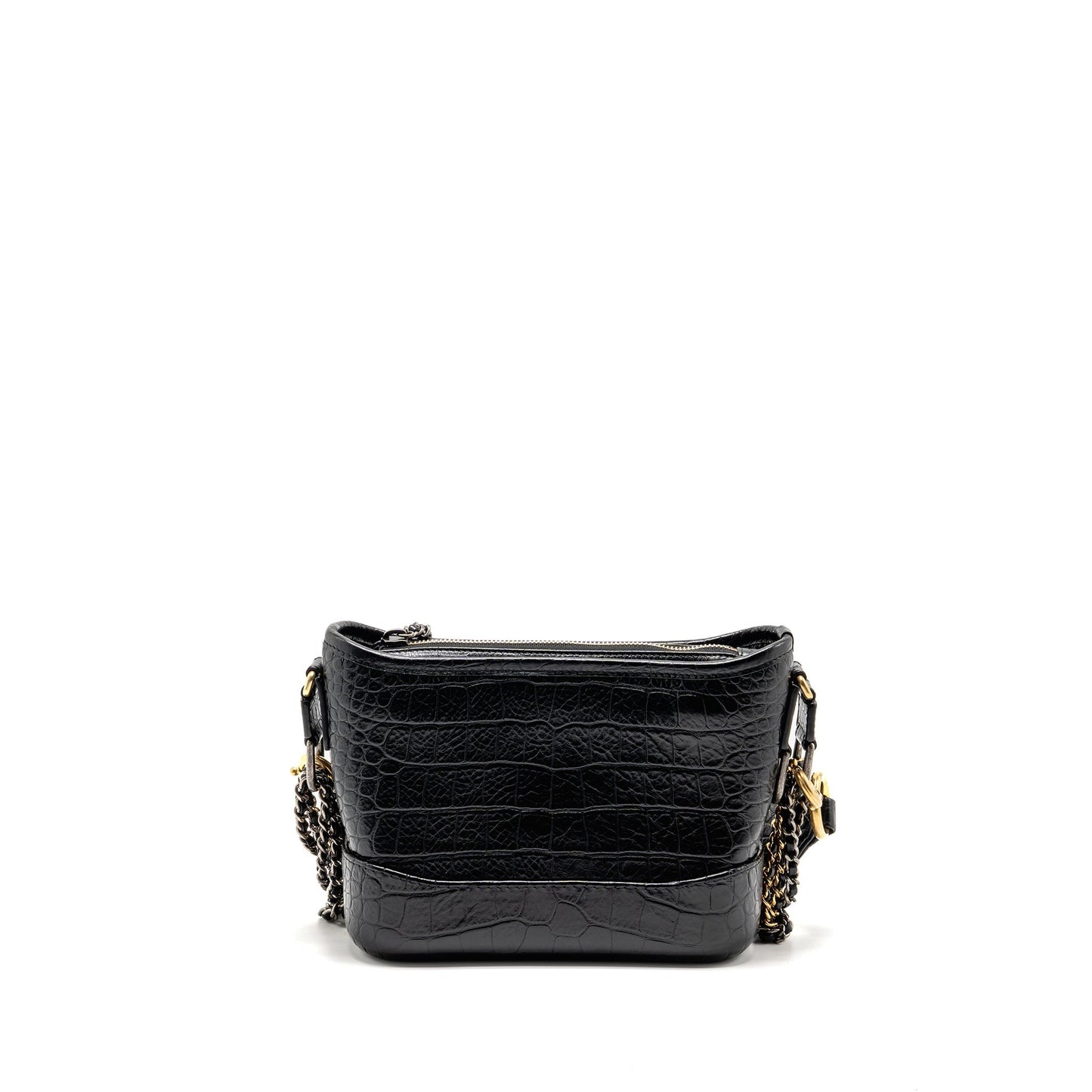 Chanel Gabrielle Hobo Top Handle Croc-Embossed Calfskin Black Small Shoulder Bag