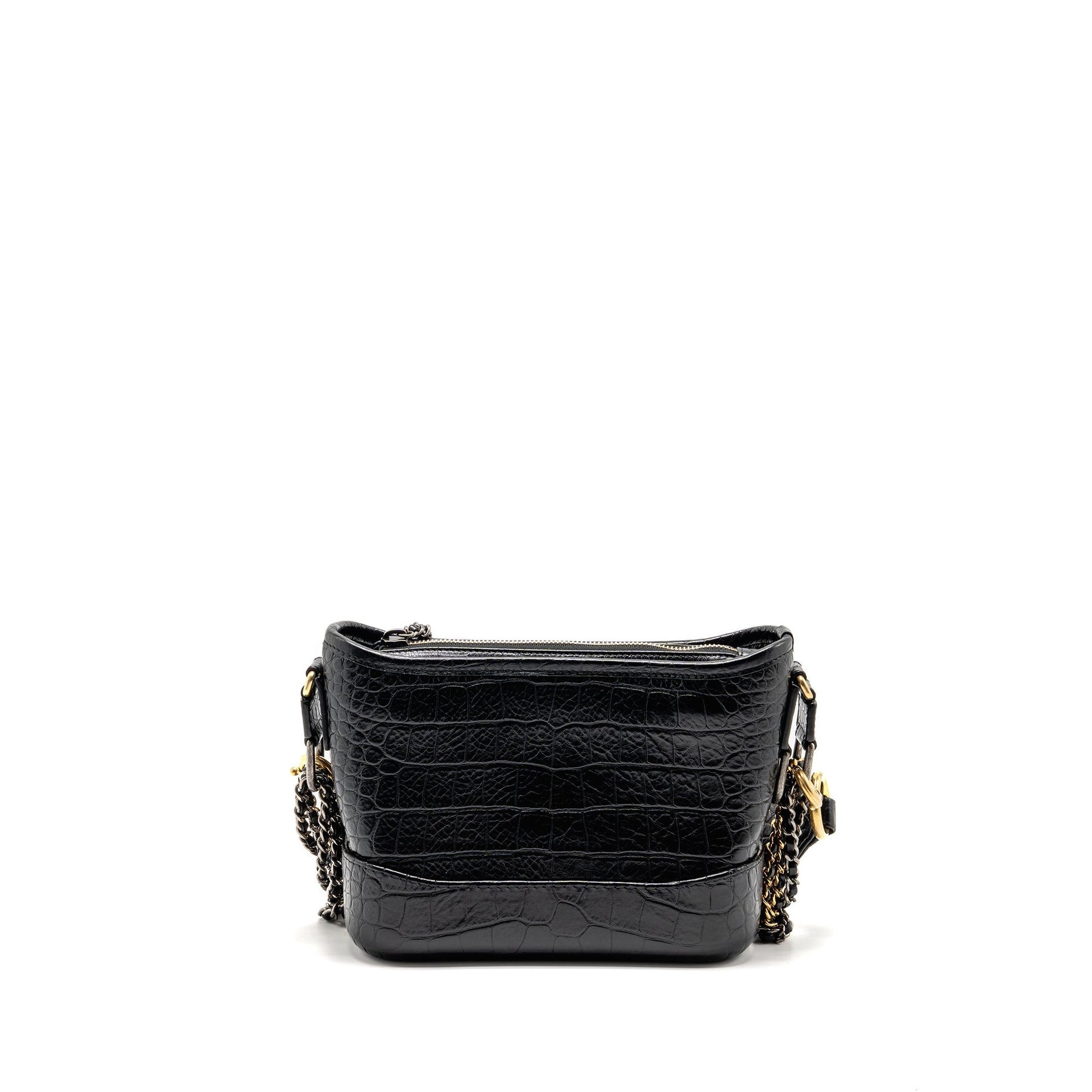 Chanel Gabrielle Hobo Top Handle Croc-Embossed Calfskin Black Small Shoulder Bag