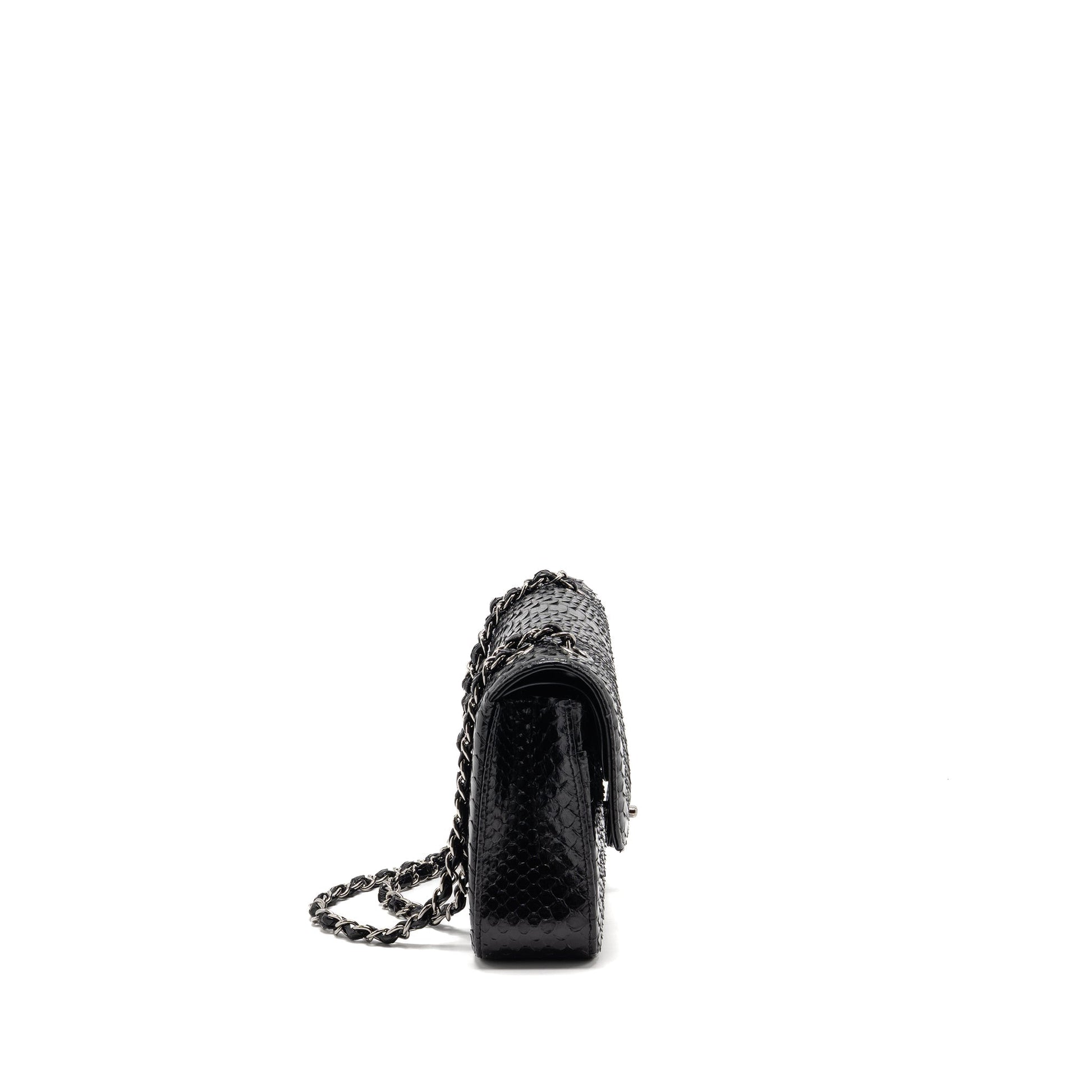 Chanel Classic Double Flap Python SHW Black Shoulder Bag