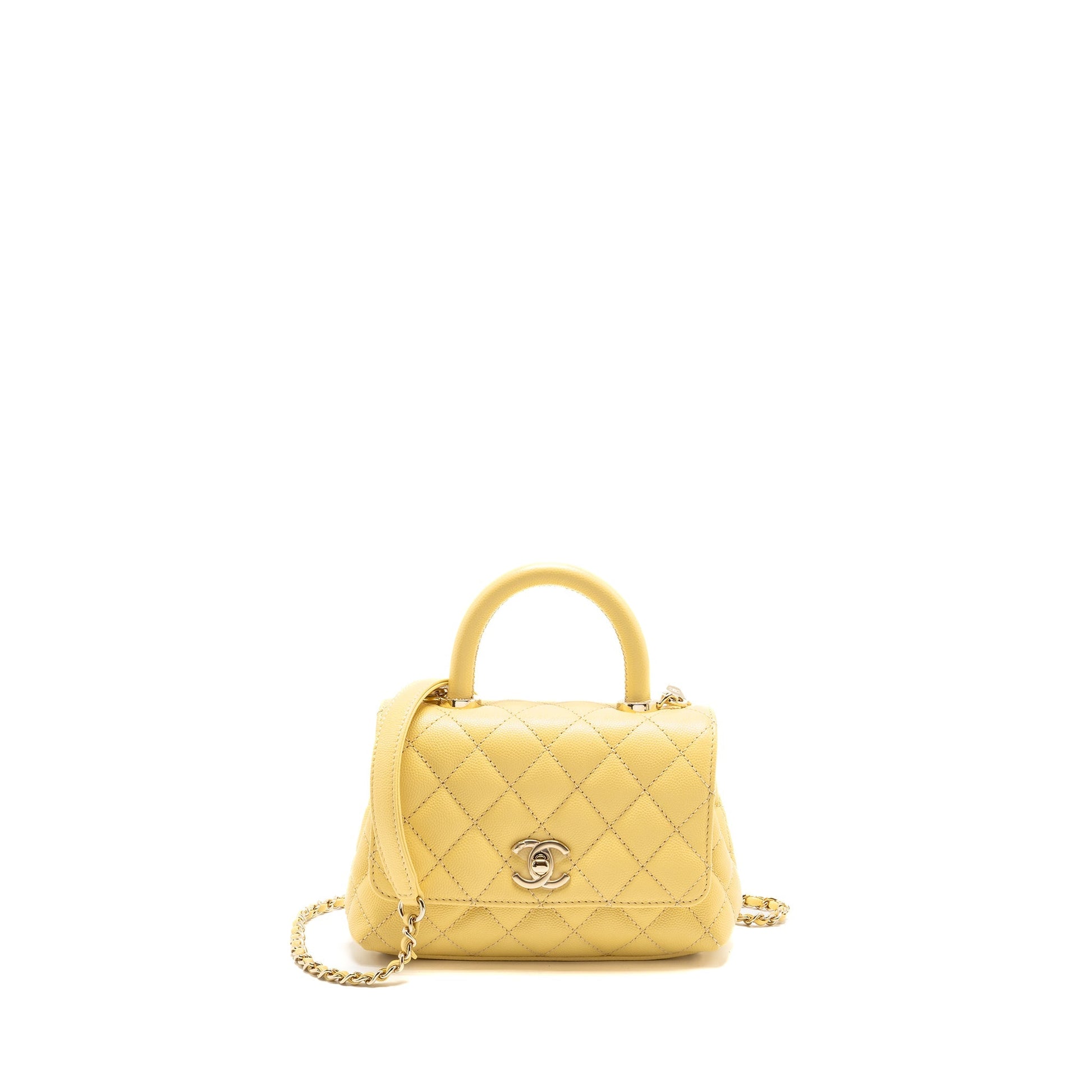 Chanel Coco Handle Caviar Yellow LGHW Microchip Mini Bag