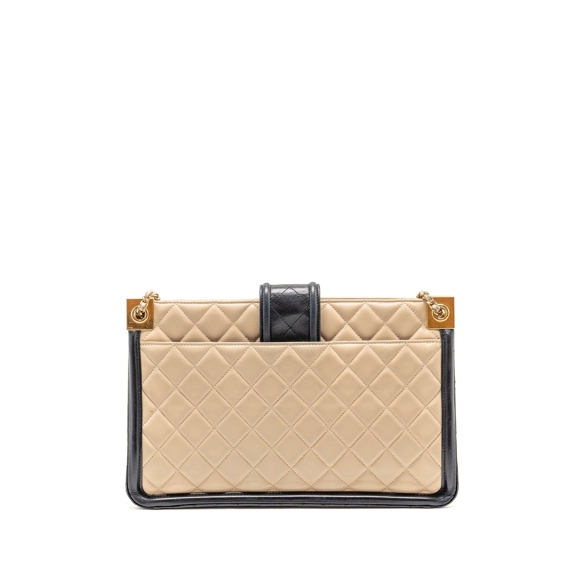 Chanel Elegant CC Quilted Lambskin GHW Black Beige Tote Bag