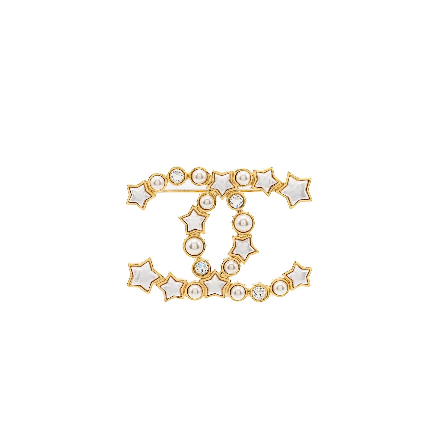 Chanel CC Star Brooch Crystal Pearl Tone Gold Handbag