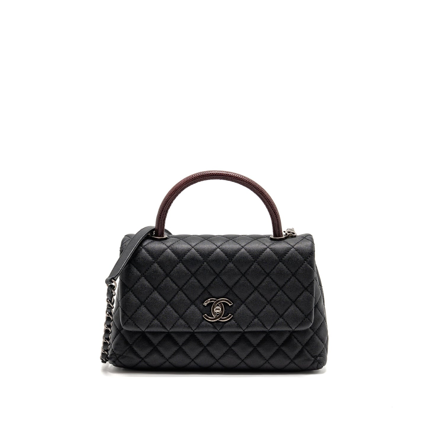 Chanel Coco Handle Flap Lizard Embossed Handle Black Small Shoulder Bag