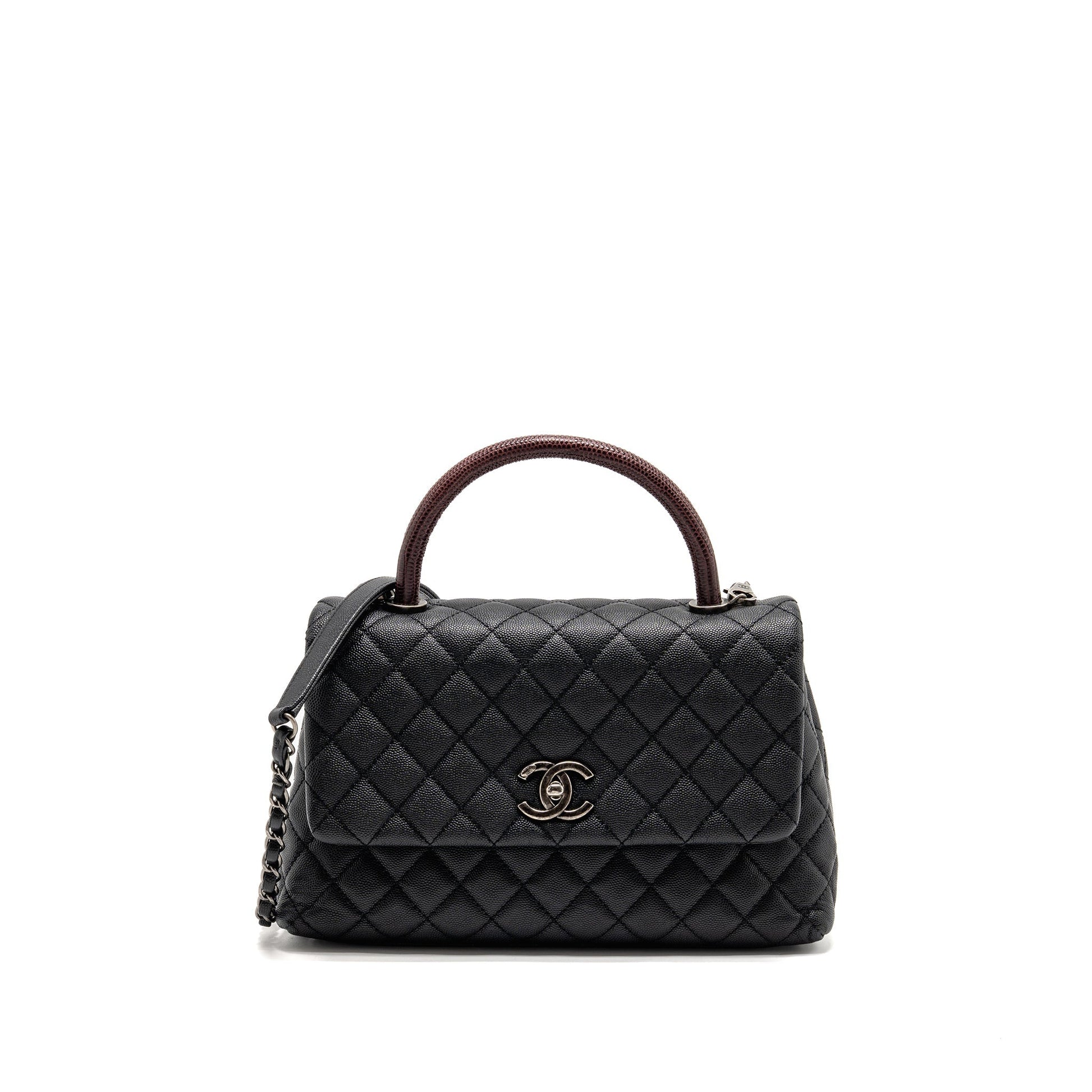 Chanel Coco Handle Flap Lizard Embossed Handle Black Small Shoulder Bag