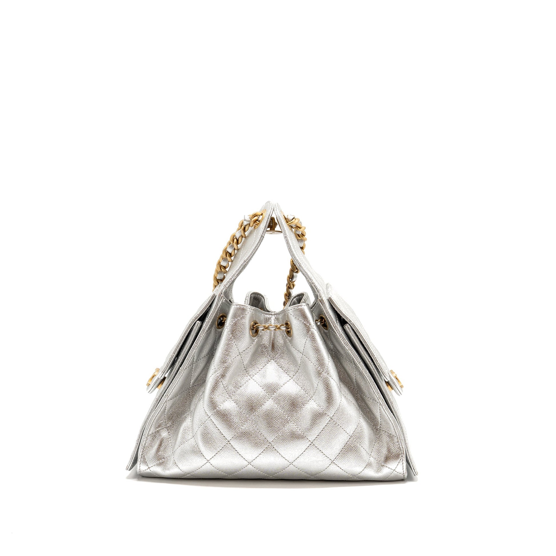 Chanel 25 caviar GHW microchip Silver Small Handbag