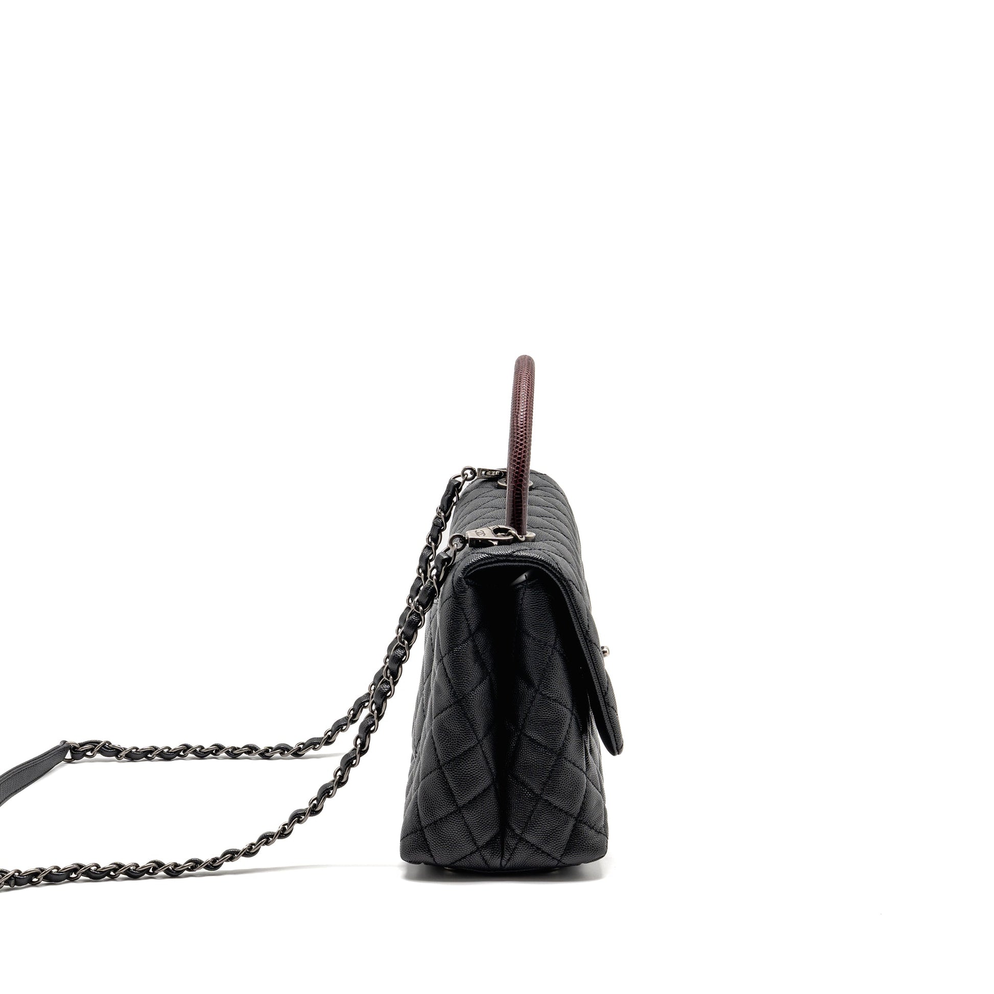Chanel Coco Handle Flap Lizard Embossed Handle Black Small Shoulder Bag