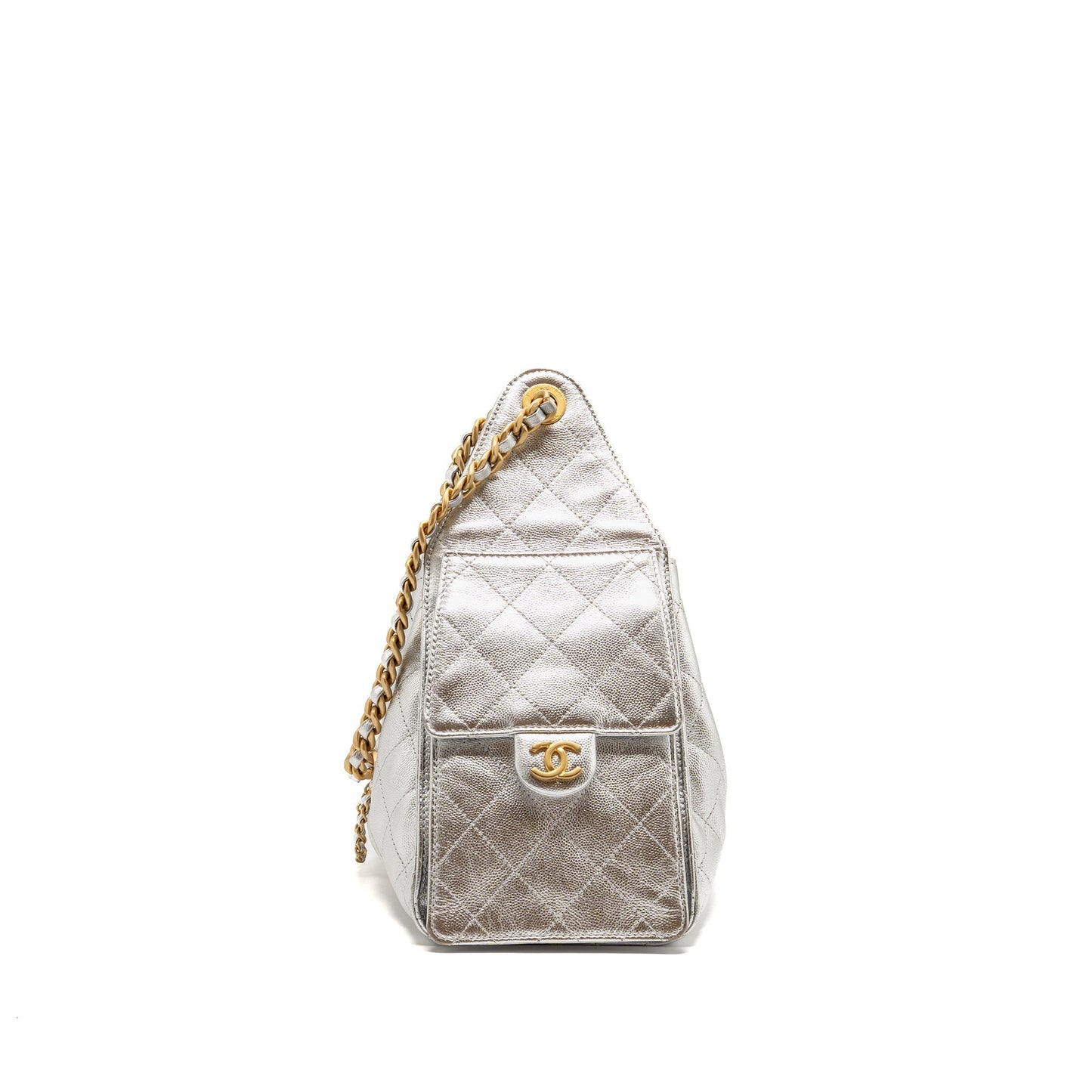 Chanel 25 caviar GHW microchip Silver Small Handbag