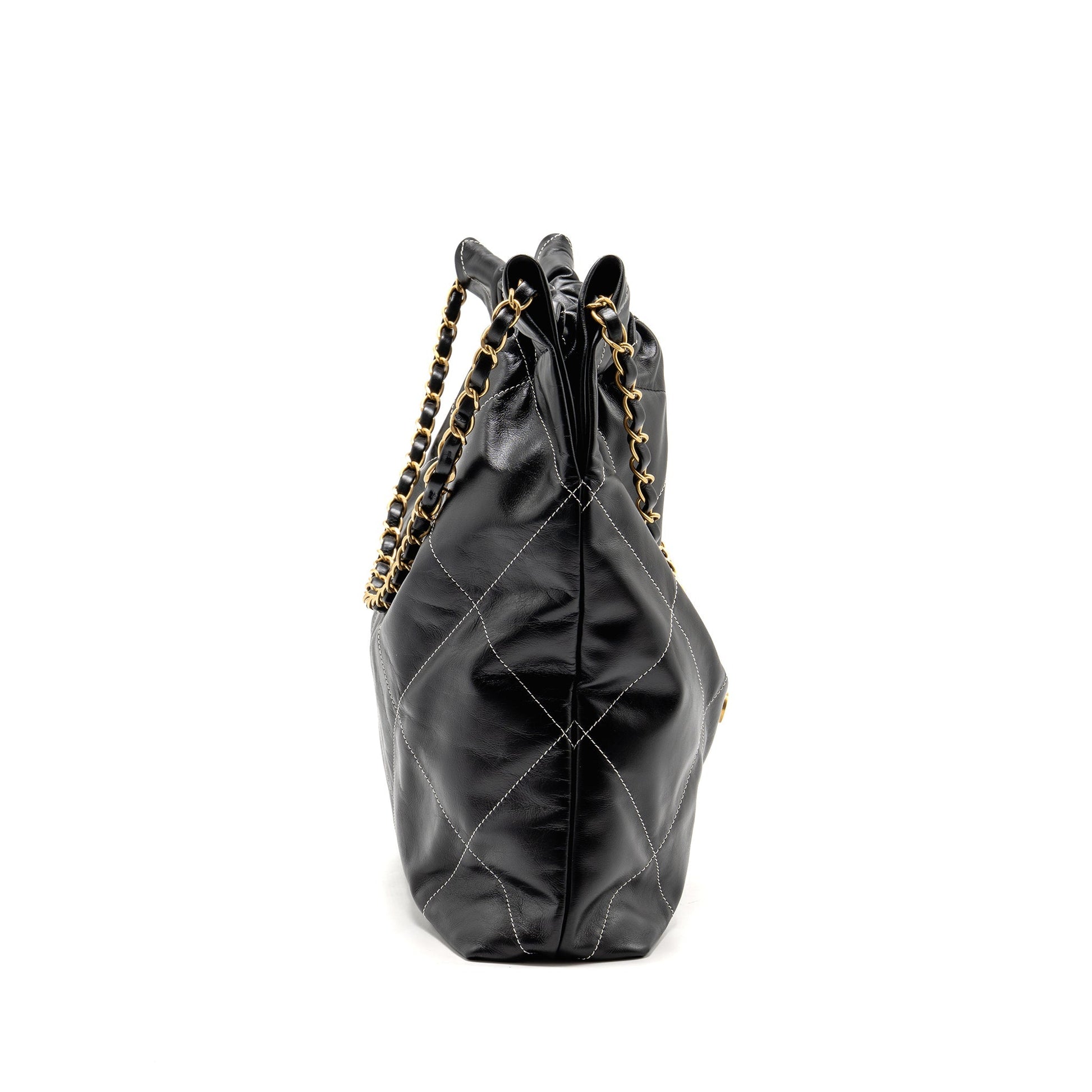 Chanel 22 Stitching Calfskin GHW Microchip Black White Small Handbag