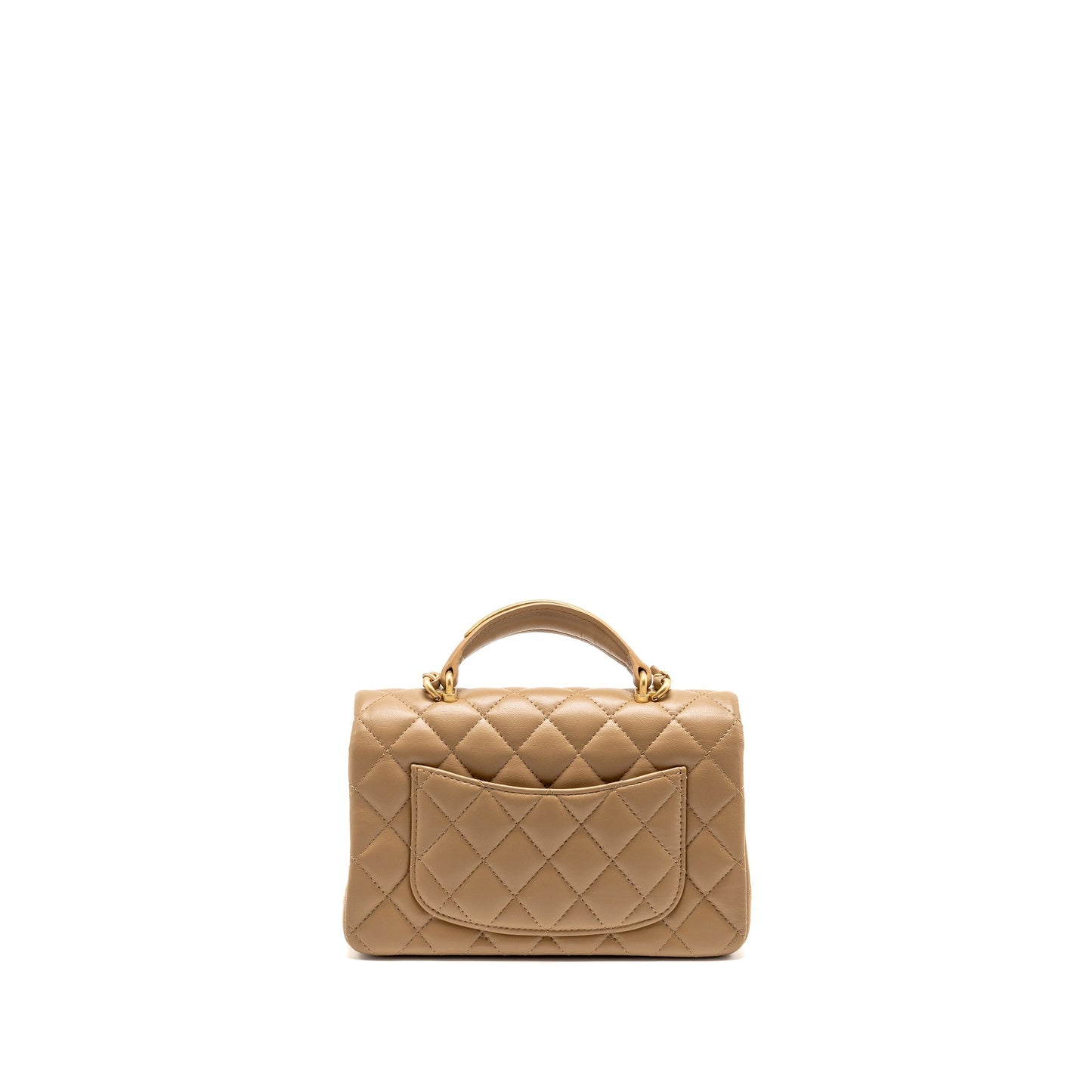 Chanel Top Handle Rectangular Lambskin Dark GHW Beige Mini Bag