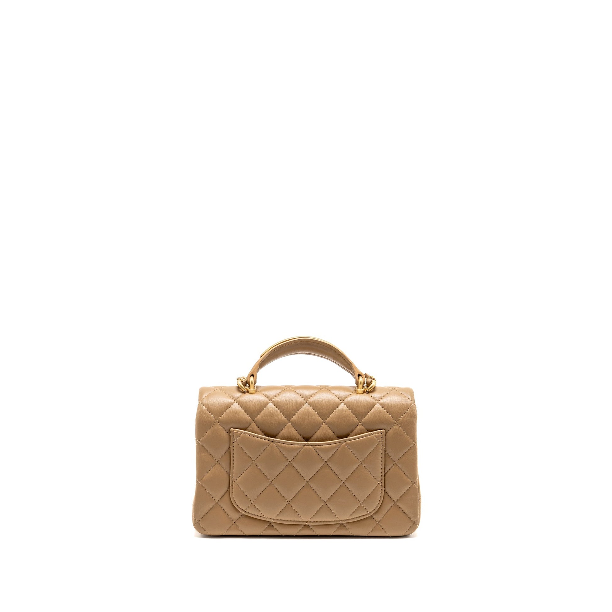 Chanel Top Handle Rectangular Lambskin Dark GHW Beige Mini Bag