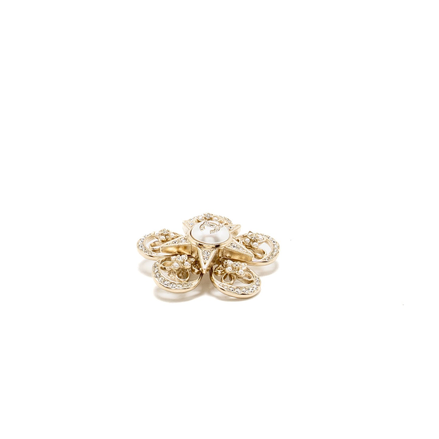 Chanel CC Flower Star Brooch Pearl Crystal Gold Handbag