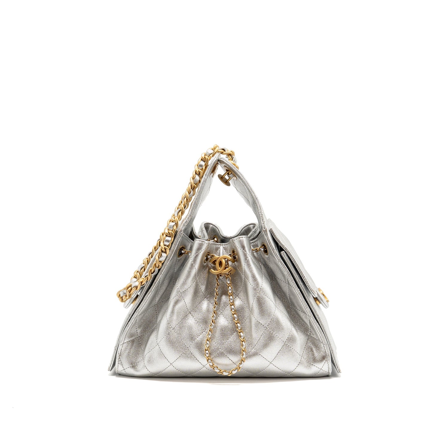 Chanel 25 caviar GHW microchip Silver Small Handbag