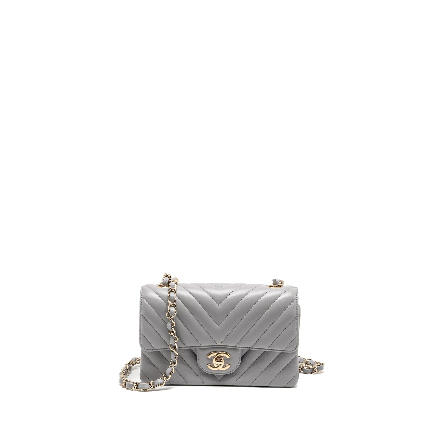 Chanel Rectangular Flap Chevron Lambskin LGHW Grey Shoulder Bag