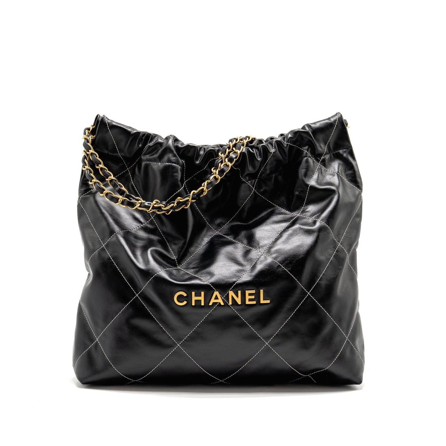 Chanel 22 Stitching Calfskin GHW Microchip Black White Small Handbag