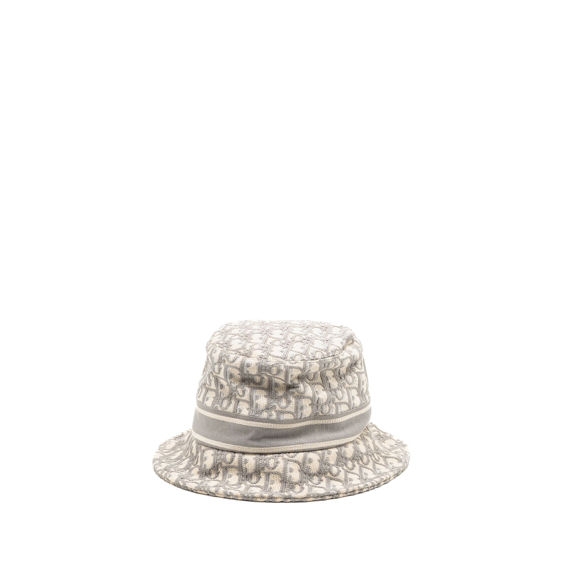 Dior Size Oblique Brim Hat Cotton Gray Handbag White Small Bucket Bag