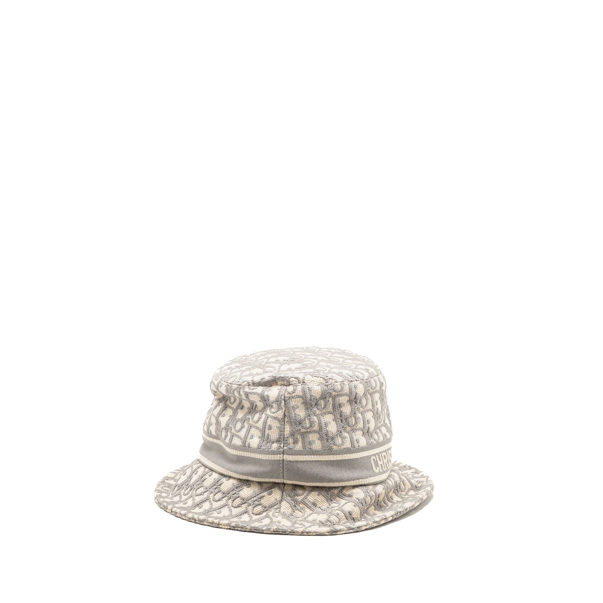 Dior Size Oblique Brim Hat Cotton Gray Handbag White Small Bucket Bag