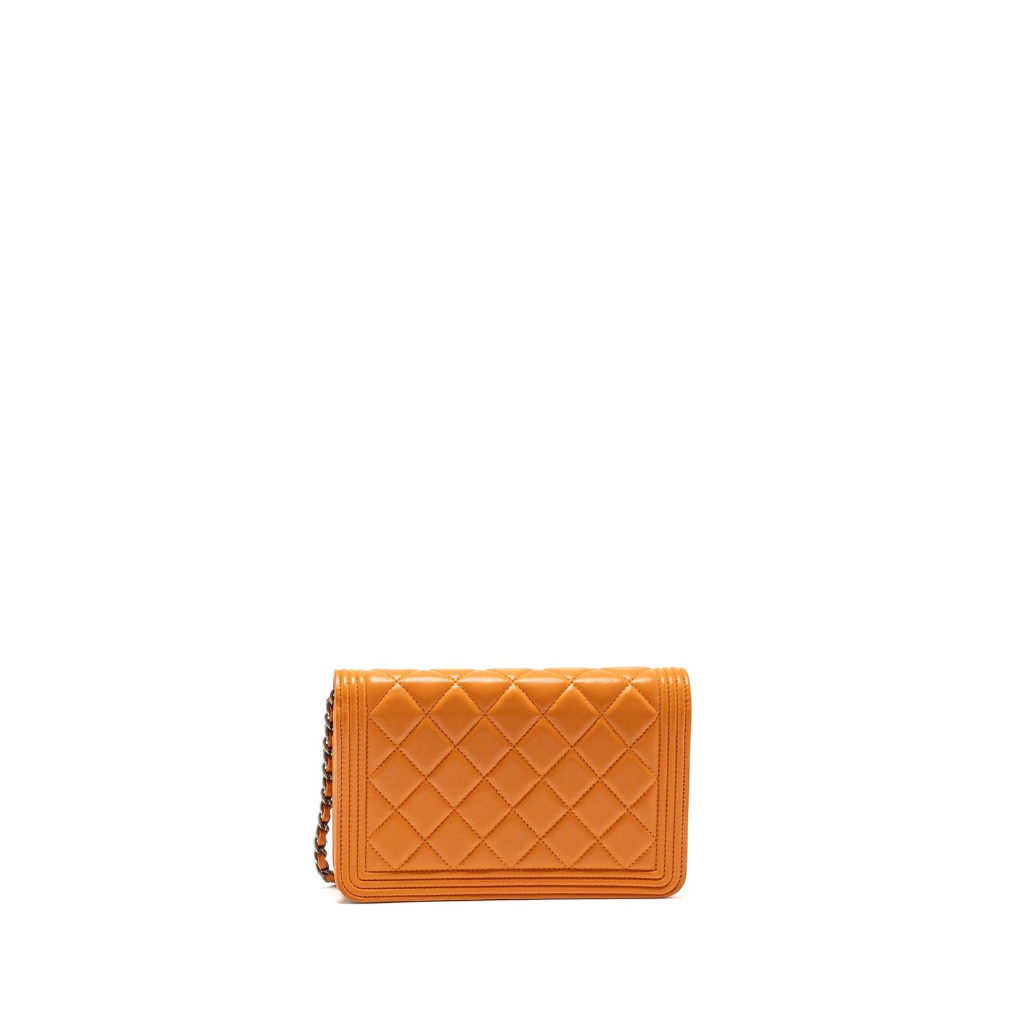 Chanel boy on lambskin ruthenium hardware Silver Orange Wallet Case
