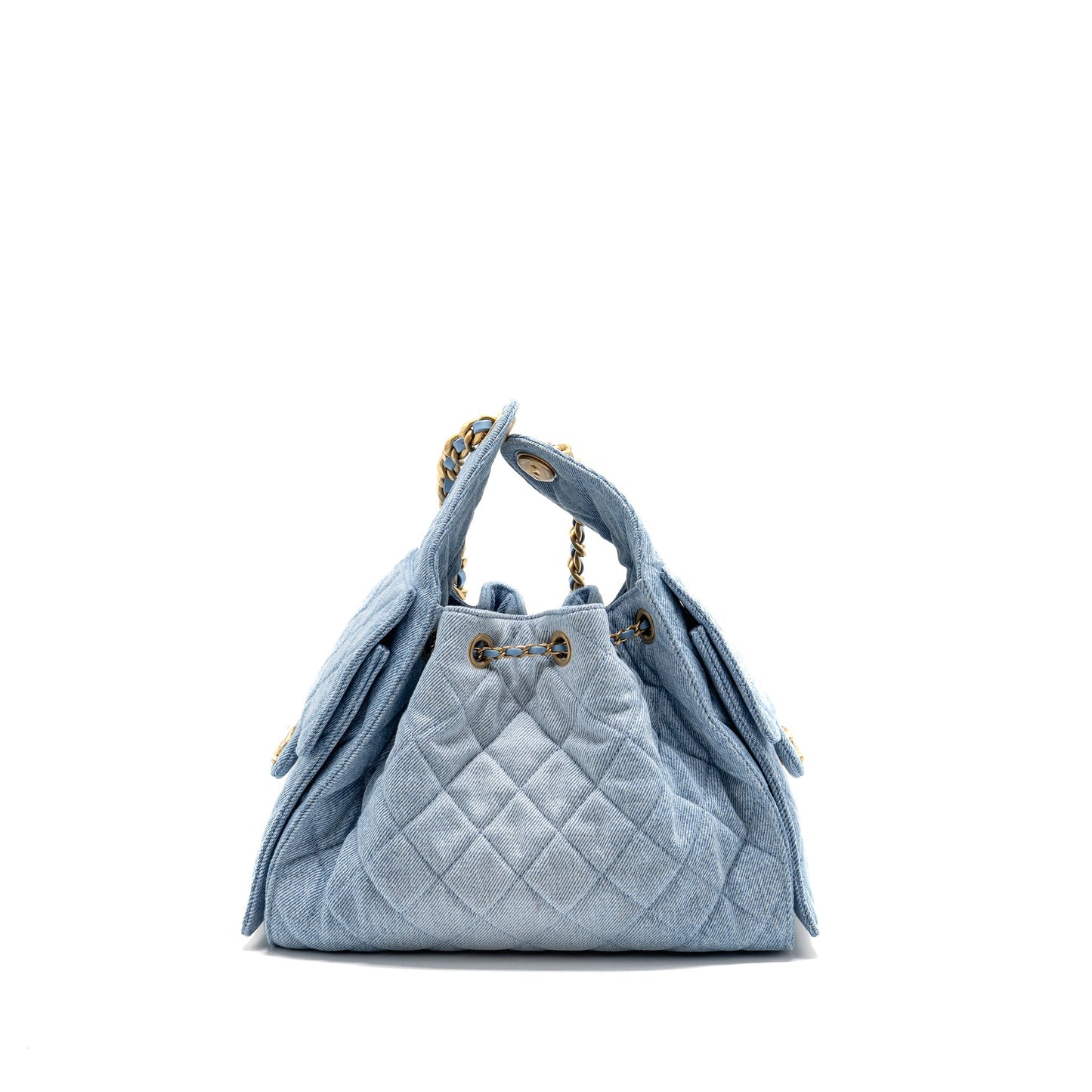 Chanel 25 washed denim light GHW microchip Blue Small Handbag