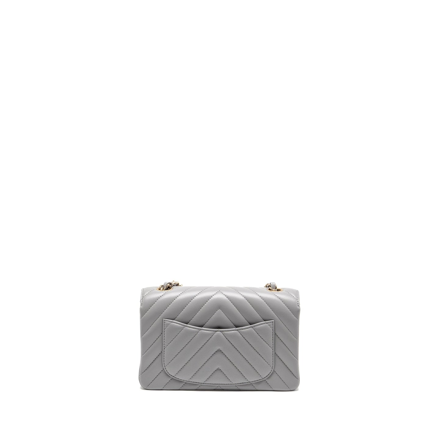 Chanel Rectangular Flap Chevron Lambskin LGHW Grey Shoulder Bag
