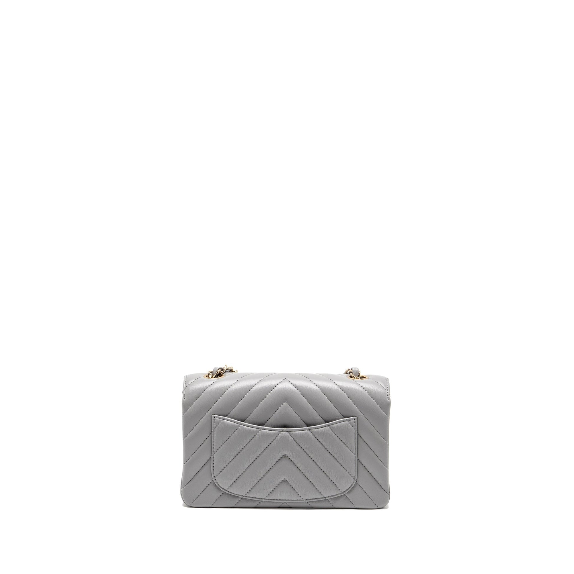 Chanel Rectangular Flap Chevron Lambskin LGHW Grey Shoulder Bag