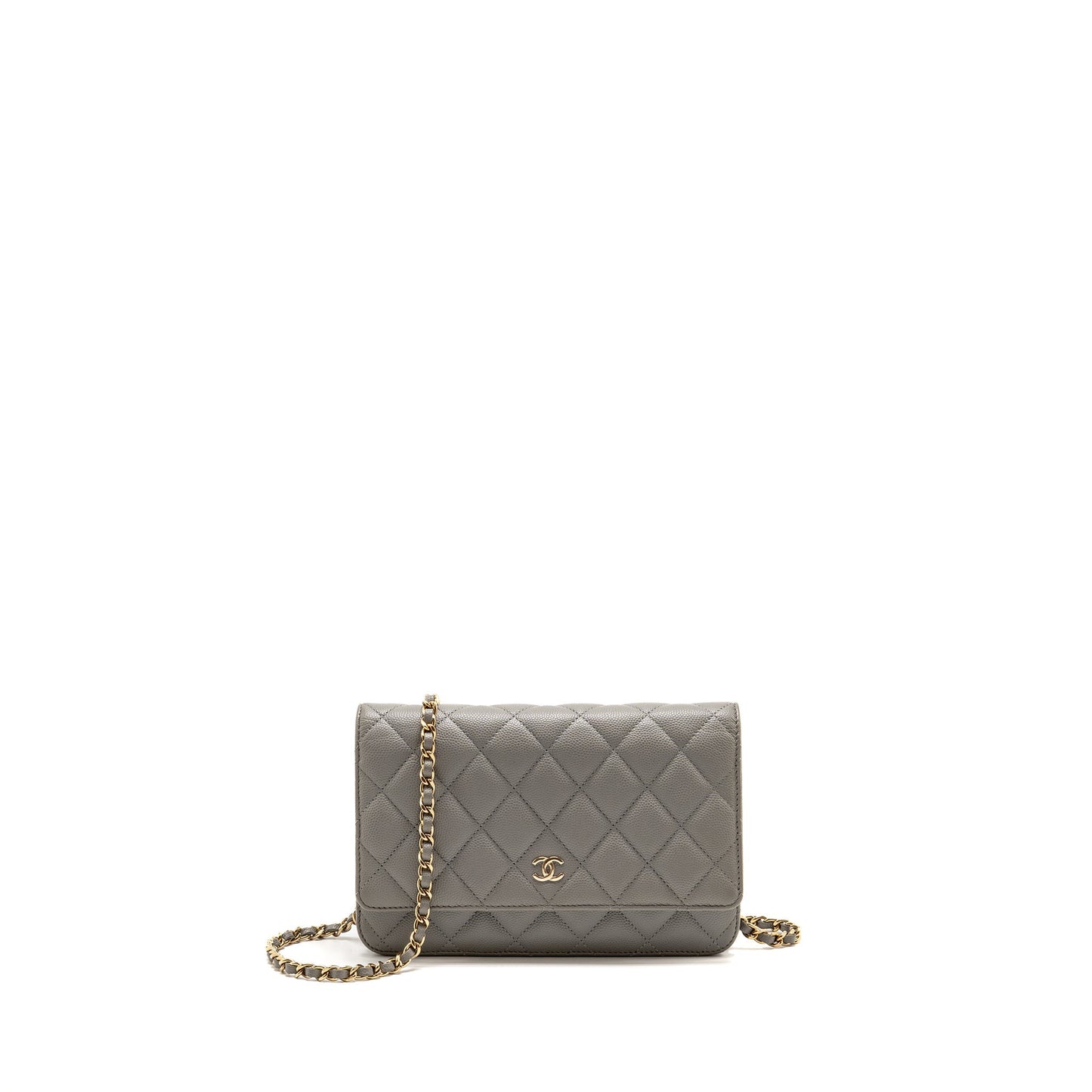 Chanel Classic on Caviar LGHW Microchip Grey Wallet Case