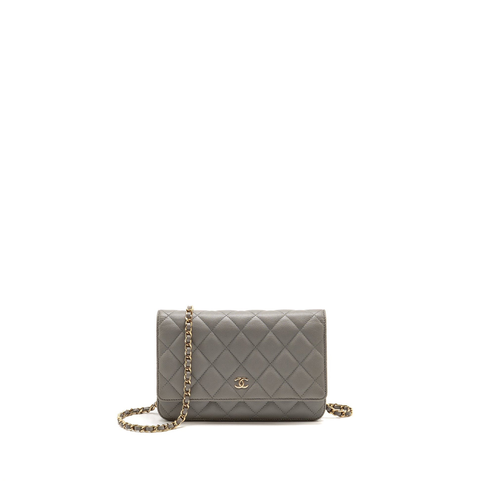 Chanel Classic on Caviar LGHW Microchip Grey Wallet Case