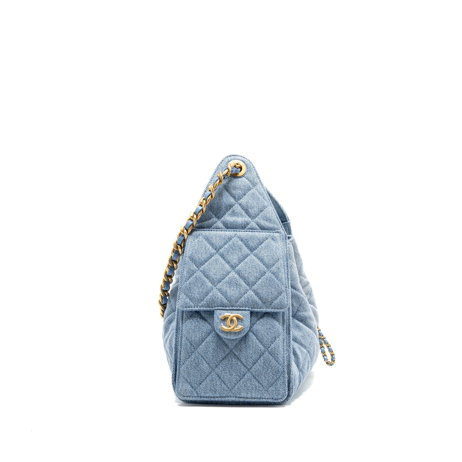 Chanel 25 washed denim light GHW microchip Blue Small Handbag