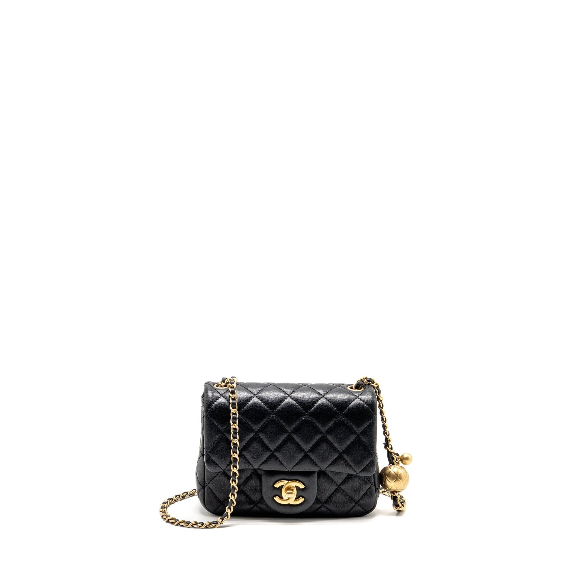 Chanel Pearl Crush Square Flap Lambskin GHW Black Shoulder Bag Ghwmicrochip 2