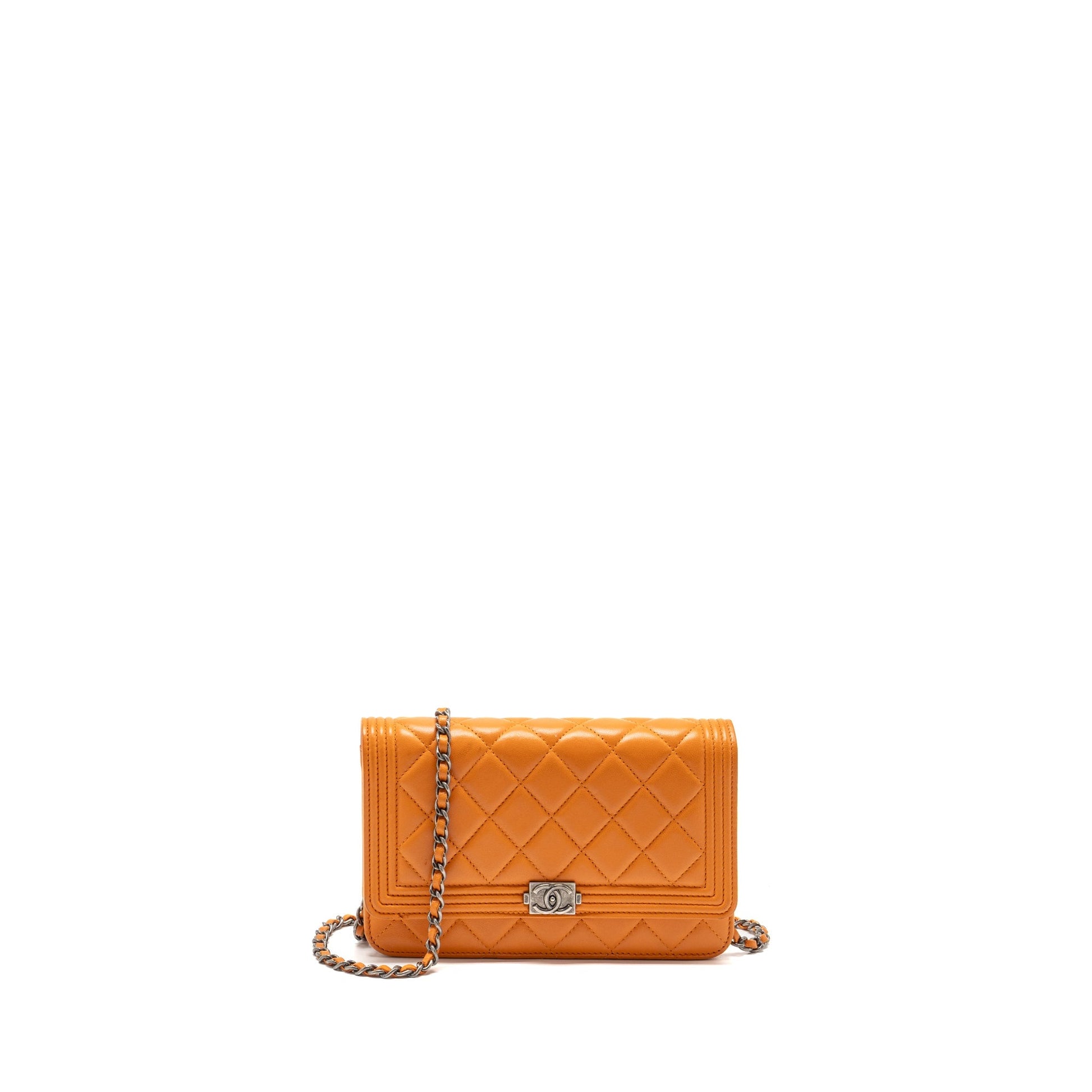 Chanel boy on lambskin ruthenium hardware Silver Orange Wallet Case