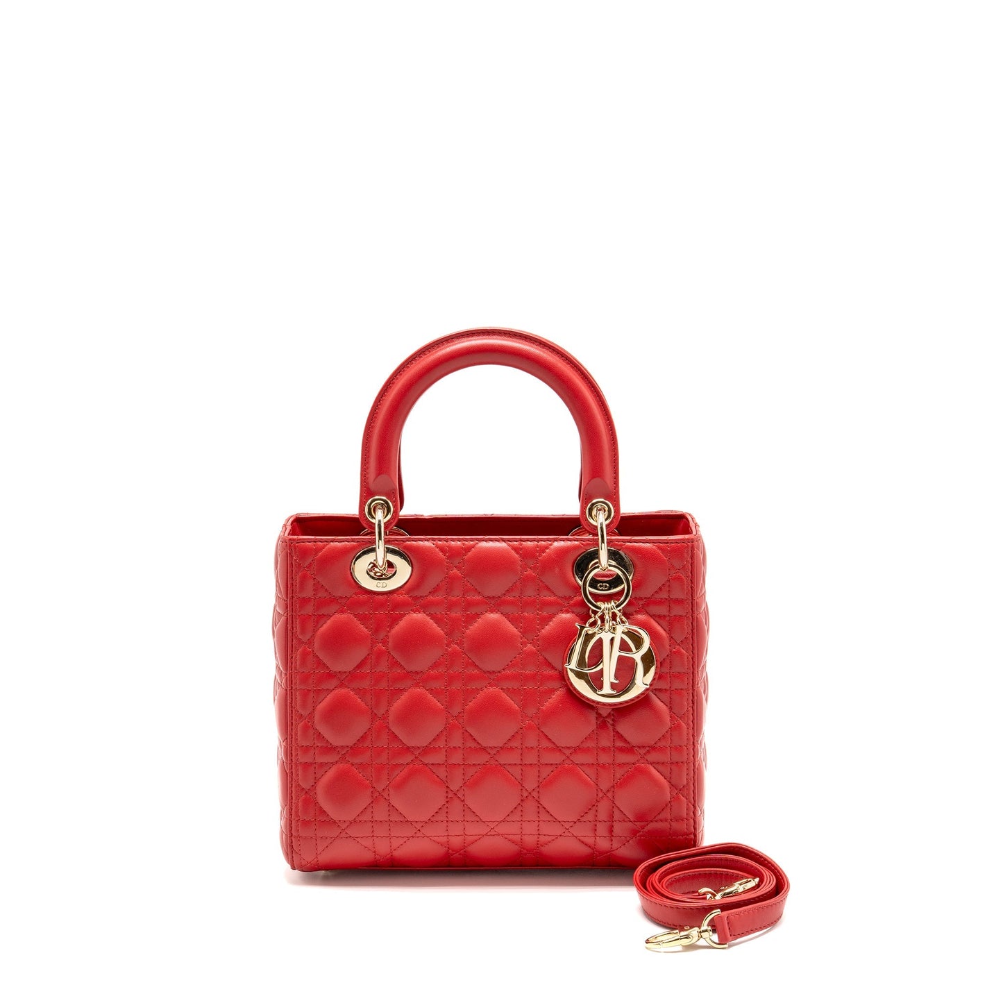 Dior Lady Lambskin Handbag Red Medium Travel Bag