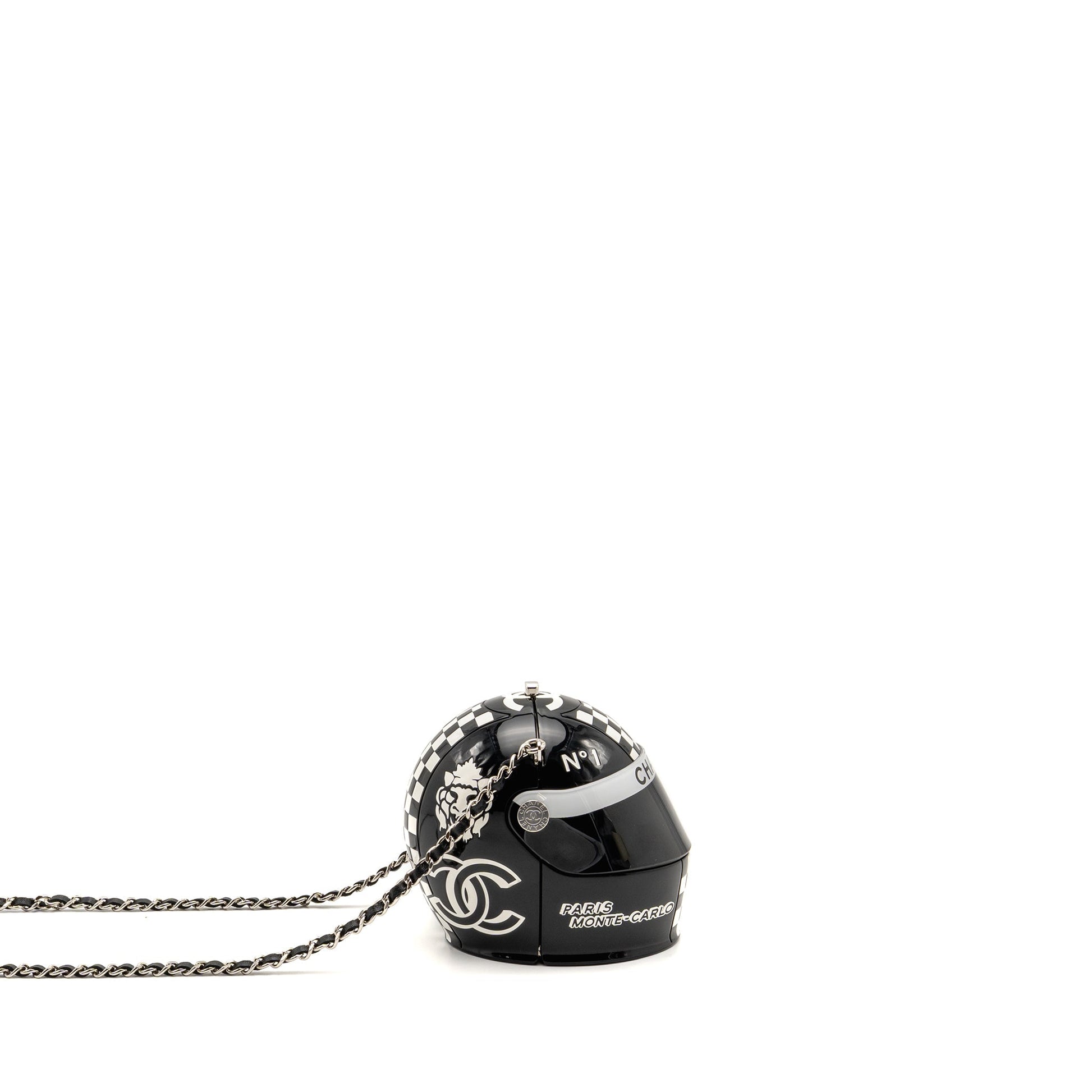 Chanel Monte Carlo Helmet Minaudiere Plexi Strass Black White Clutch Bag