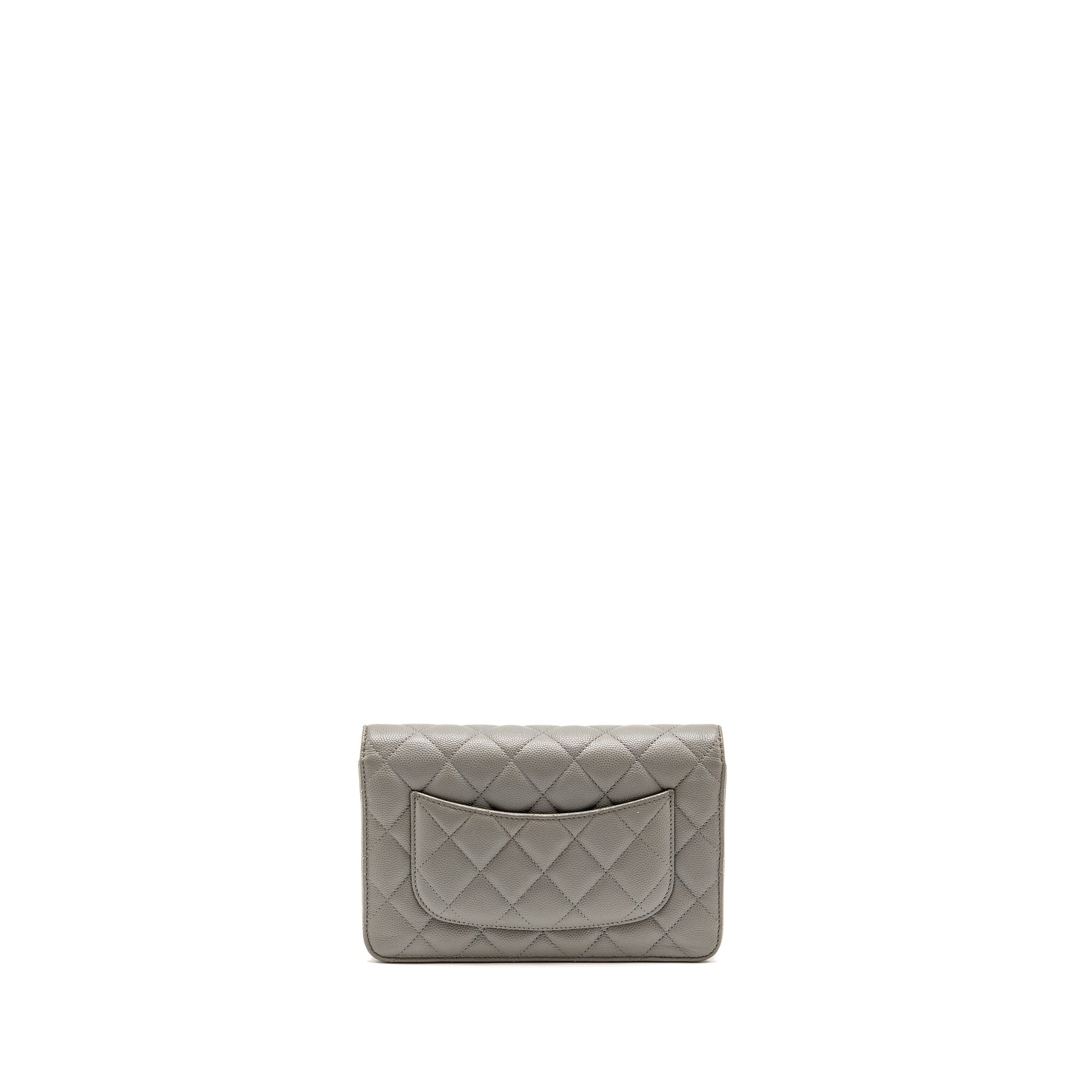 Chanel Classic on Caviar LGHW Microchip Grey Wallet Case