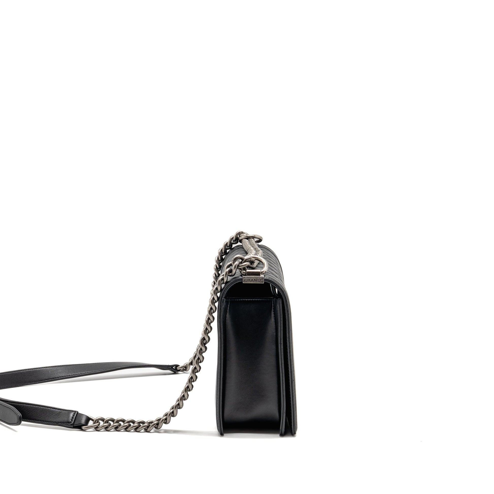 Chanel New Boy Calfskin Ruthenium Hardware Black Handbag