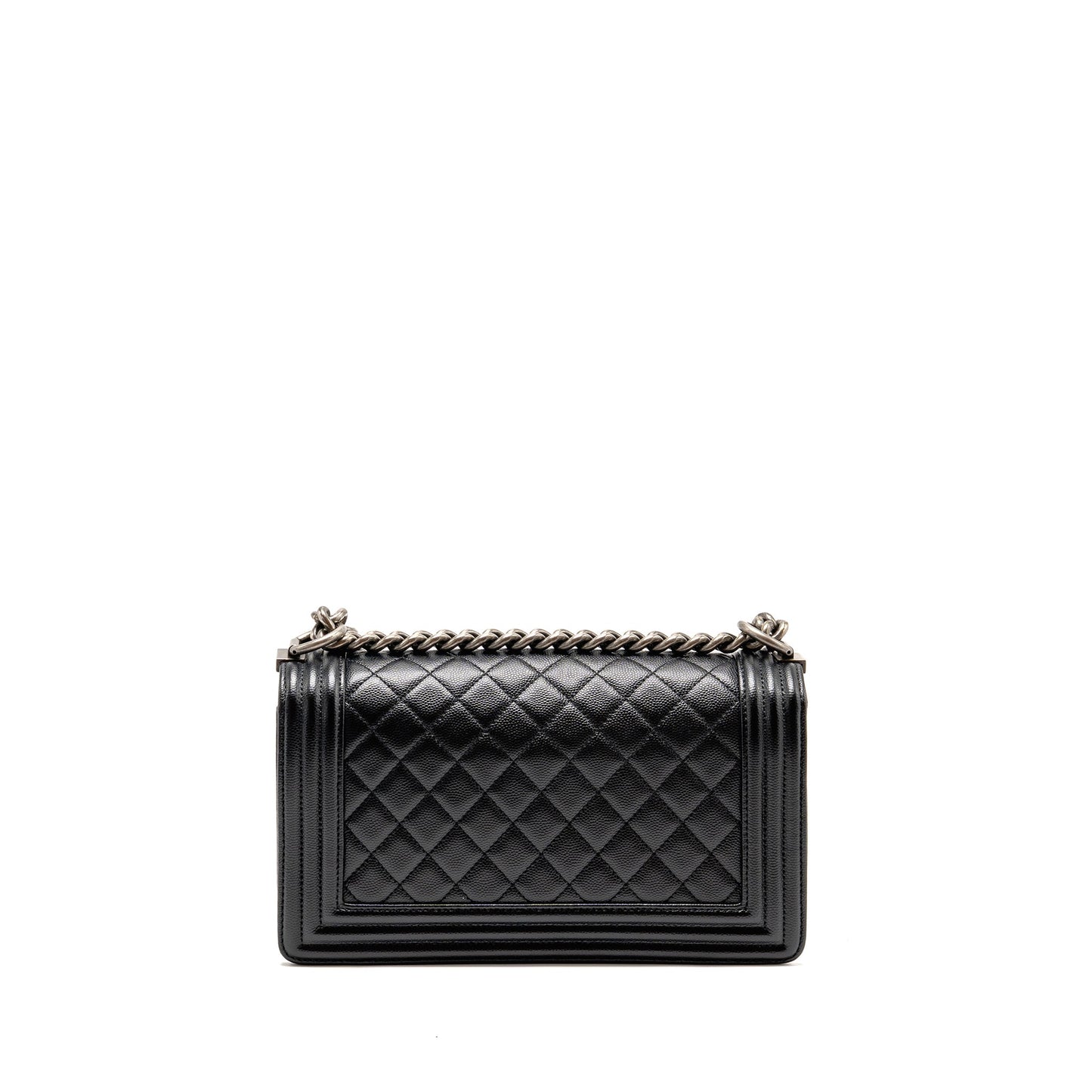 Chanel Boy Caviar ruthenium hardware Black Silver Handbag Silver Hardware