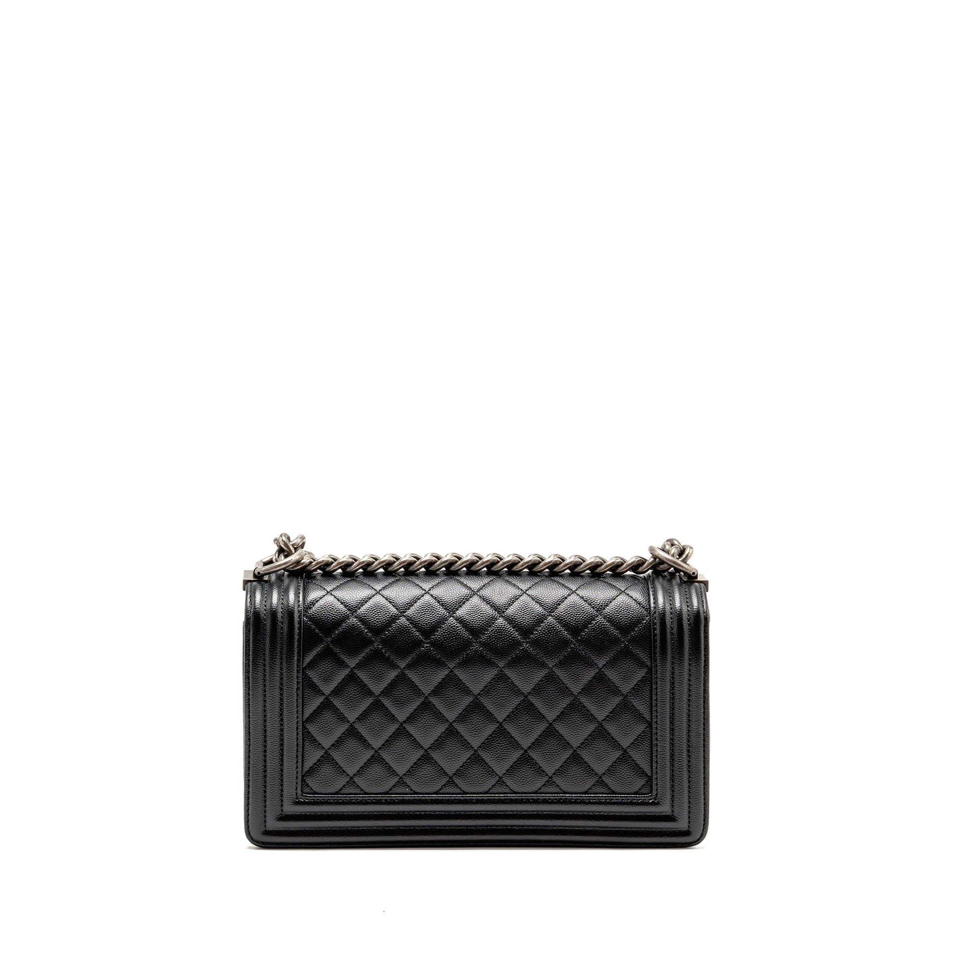 Chanel Boy Caviar ruthenium hardware Black Silver Handbag Silver Hardware