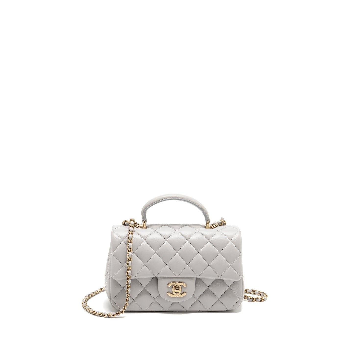 Chanel top handle rectangular flap lambskin light Grey Shoulder Bag